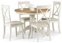 Julian Bowen Rubber Wood Round Dining Table & 4 Ivory Chairs