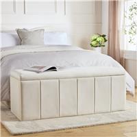 Argos Home Pandora Velvet Storage Ottoman - Cream