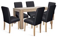 Argos Home Preston Oak Dining Table & 6 Black Chairs