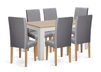 Argos Home Preston Oak Dining Table & 6 Grey Chairs