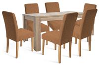 Argos Home Preston Oak Dining Table & 6 Tan Chairs