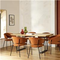 Habitat Amory Natural Dining Table & 6 Orange Chairs