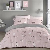 Fusion Cats Printed Blush Pink Bedding Set - Double