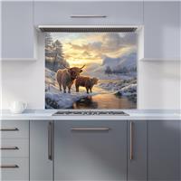 WRT Cows & Lake Multicolour Kitchen Splashback - W900xH750mm