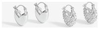 Lipsy Silver Crystal Puffed Heart Huggie Hoop Earrings Set