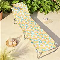 Argos Home Lemon Print Folding Metal Sunlounger- Yellow