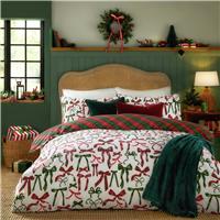 furn Nathalie Festive Bows Berry White Bedding Set - Double