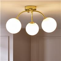 Argos Home Opal Ball 3 Light Flush to Ceiling Light - Brass