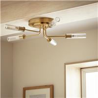 Habitat Hammered Glass 5Light Semi Flush Ceiling Light-Brass