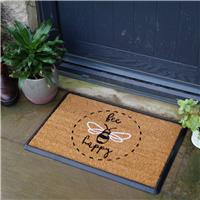 Mighty Mats Rubber Bee Happy Cut Pile Doormat - 40x60cm