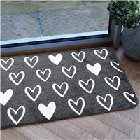 Mighty Mats Supersoft Washable Grey Hearts Doormat - 50x75cm