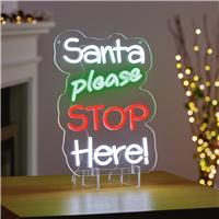 Premier Decoration 35cm Santa Please Stop Here Neon Sign