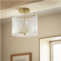 Habitat Ribbed Glass Jar Flush Ceiling Light - Brass