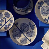 Habitat Blue Leaf 12 Piece Stoneware Dinner Set- Blue