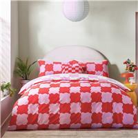 Heya Home Checkerboard Pink & Red Bedding Set - Superking