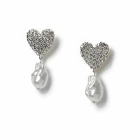 Freedom Silver Pave Pearl Heart Stud Earrings
