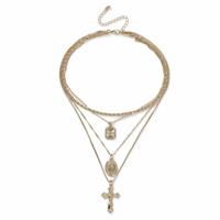 Freedom Gold Grunge Cross Layered Pendant Necklace