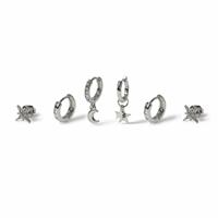 Freedom Silver Star Moon Pack of 6 Earrings