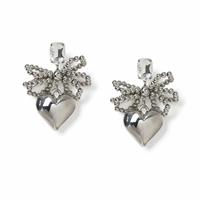 Freedom Silver Gunmental Bow and Heart Drop Earrings