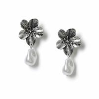 Freedom Silver Flower Pearl Drop Earrings