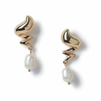 Freedom Gold Squiggle Pearl Drop Earrings