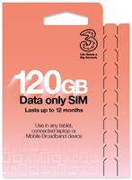 Three 120GB Pay As You Go Data SIM Card