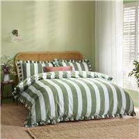 Wylder Birdie Stripe Ruffle Green Bedding Set - King Size