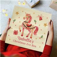 Personalised Pink Unicorn Wooden Christmas Eve Box