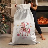 Personalised Message Unicorn Christmas Luxury Sack