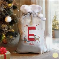 Personalised Initial Reindeer Christmas Sack