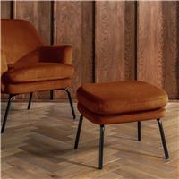 Habitat Celine Velvet Footstool - Orange