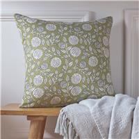 Argos Home Woodblock Floral Cushion Olive - 43x43cm