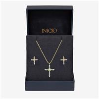 Inicio 14K Gold Plated Cubic Zirconia Opal Cross Set