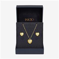 Inicio Gold Plated Ridged Heart Pendant and Earring Set