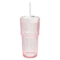 Argos Home Pink Translucent Ribbed Glass with Straw