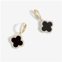 Jon Richard Gold Plated and Jet Clover Huggie Earrings