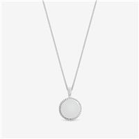 Simply Silver Beaded Edge Round Pendant Necklace