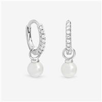 Simply Silver Cubic Zirconia Pave Pearl Hoop Earrings