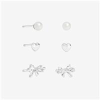 Simply Silver Pearl Bow Stud Earrings Set
