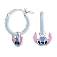 Disney Sterling Silver Stitch Enamel Charm Hoop Earrings