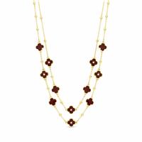 Lipsy Gold & Burgundy Clover Double Row Necklace