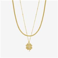 Lipsy Gold & Crystal Clover Double Row Pendant Necklace