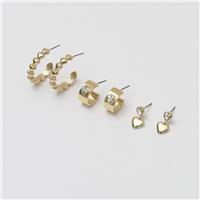 Lipsy Gold Tone & Crystal Heart Earrings - Pack of 3