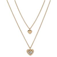 DKNY Yellow Gold Crystal Heart Double Row Pendant