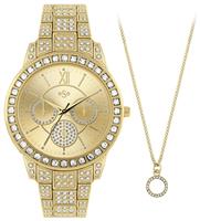 Spirit Ladies Gold Tone Bracelet Watch and Necklace Set