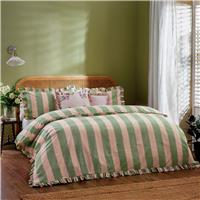 Wylder Birdie Stripe Ruffle Pink Bedding Set - Superking