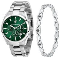 Maserati Green Dial Silver Stainless Steel Back Watch Set