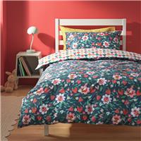Habitat Strawberry Floral Blue Kids Bedding Set - Single