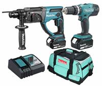 Makita 5Ah Cordless Drill & Hammer 2 Piece Combo Kit - 18V