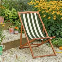 Habitat Folding Wooden Garden Deck Chair - Green & White